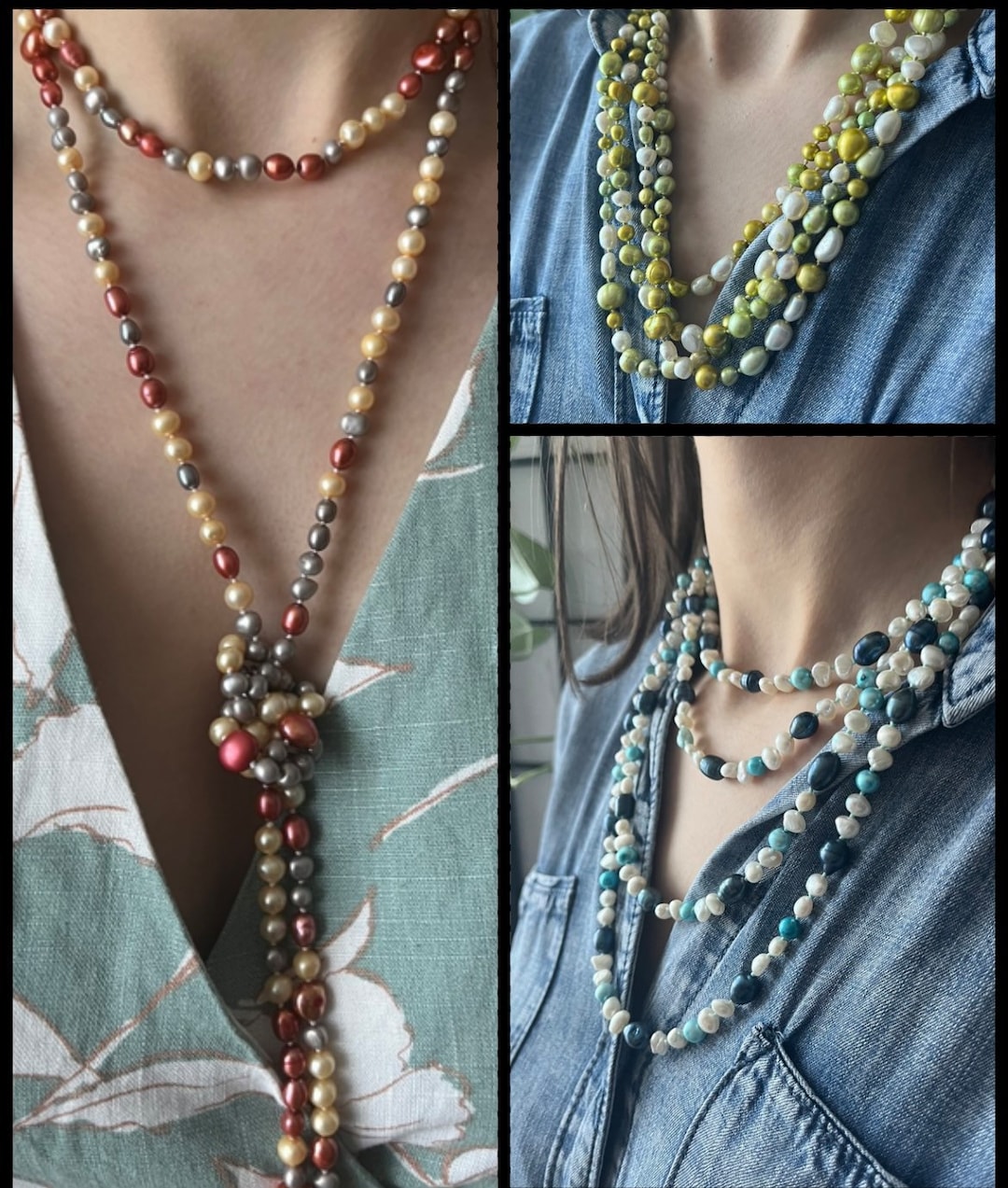 Collier Long Vintage Perles D'Eau Douce - 129 Cm, Blanc, Italie - Années 60 Occasion