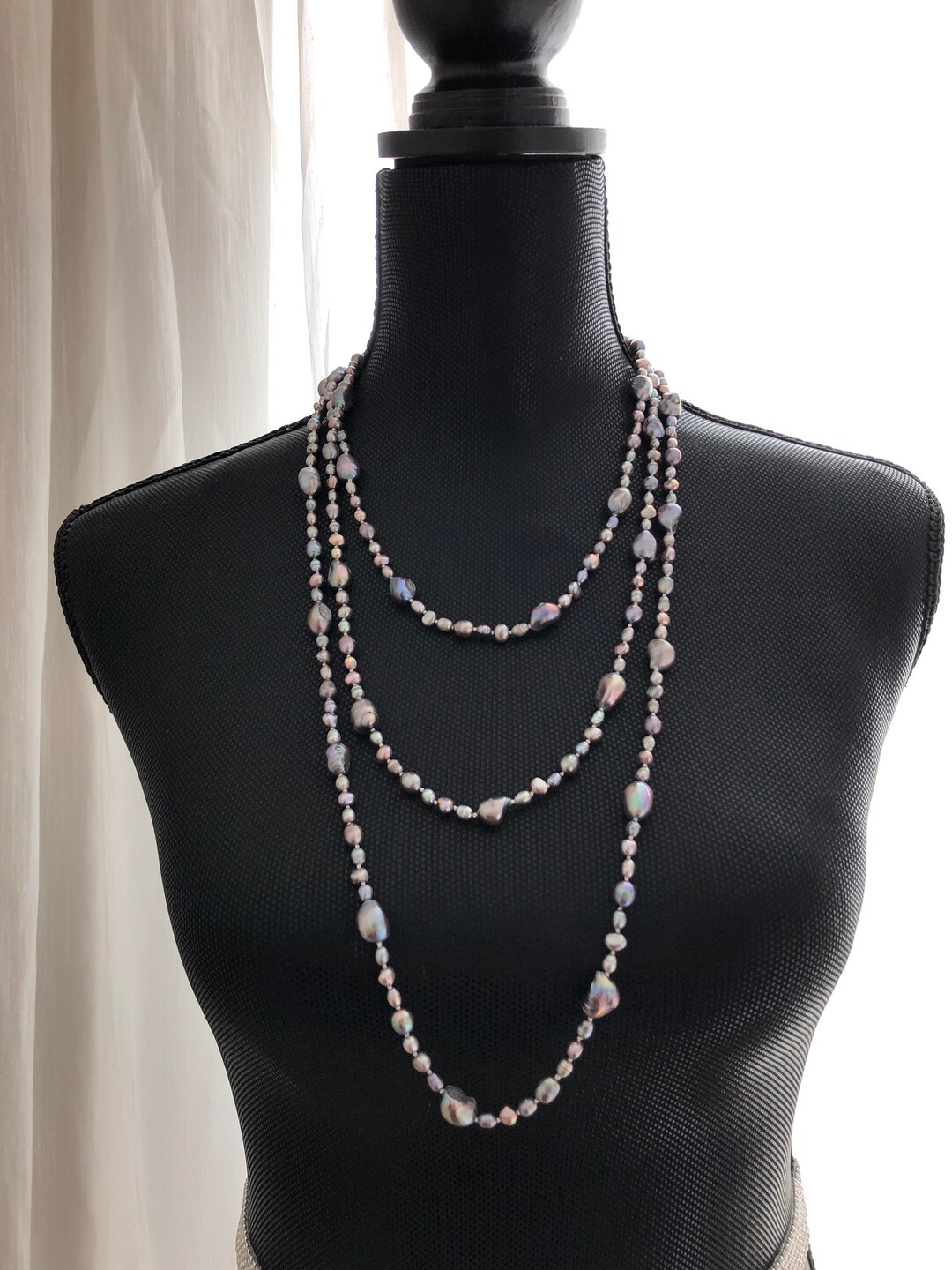 【BLACKPURPLE】Marilyn Crystal Layering Pearl Necklace Multi Layer Black Pearl Necklace With Cross, Goth Wedding