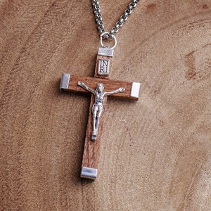 Wooden Crucifix necklace,  Catholic jewelry, jewelry for men, Cross for him, mens wooden cross, Religious necklace for him,