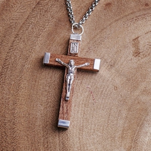 Wooden Crucifix necklace,  Catholic jewelry, jewelry for men, Cross for him, mens wooden cross, Religious necklace for him,