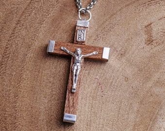 Wooden Crucifix necklace,  Catholic jewelry, jewelry for men, Cross for him, mens wooden cross, Religious necklace for him,