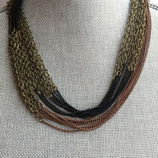 Multi layered chain, Long necklace, Boho jewelry, Rocker style, Multi strand necklace, statement necklace, Gipsy necklace
