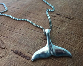 Sterling Silver Whale Tail Pendant – Ocean Charm With Cuban Chain, 925 Silver