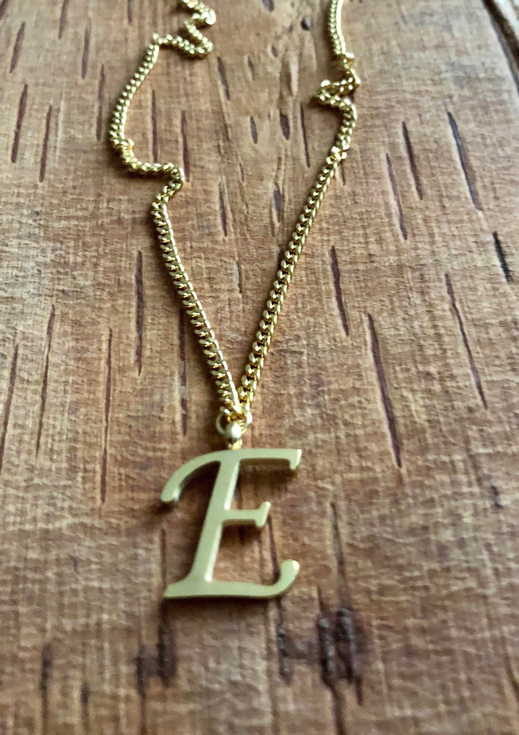 Gold Monogram Necklace Letter E Name Necklace Letter Etsy