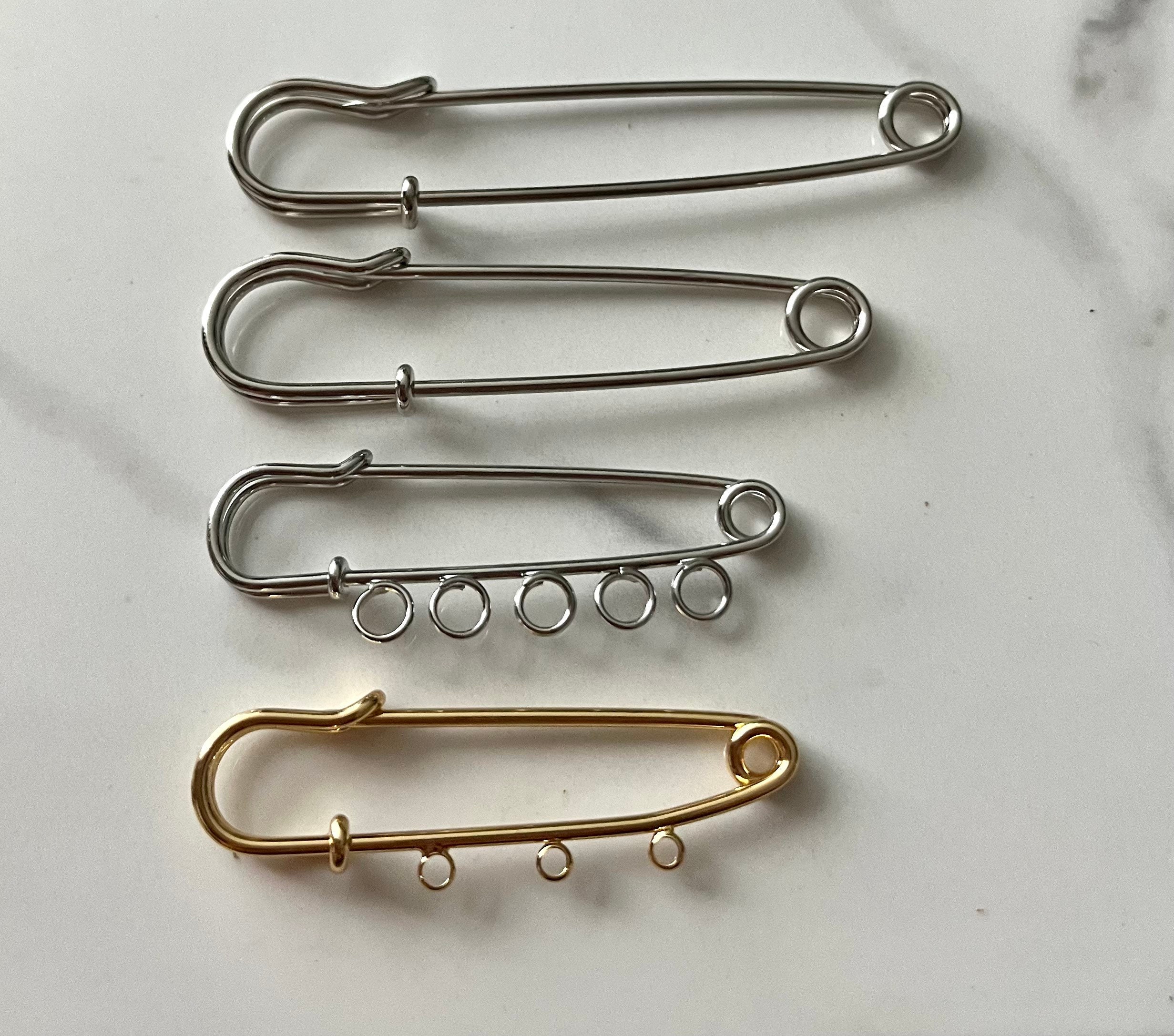 Gold Plated Sterling Silver Safety Pin Brooch with Hanging Flowers