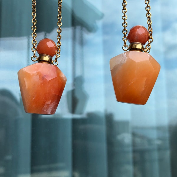 Ätherisches Öl Diffusor, Parfüm Halskette, Parfum Flasche, Chakra Halskette, orange Jade Halskette, Edelstein, Schmuck, rote Jade, weiße Jade