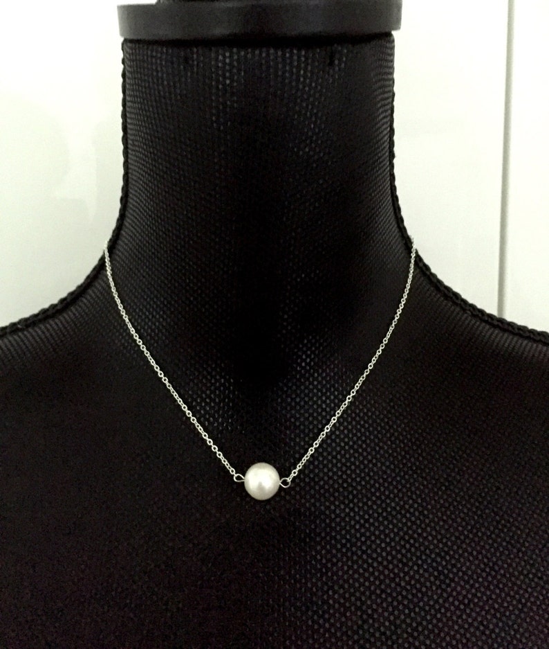 Pearl necklace , Freshwater pearl, Floating pearl, Bridesmaids gift, One pearl necklace, Pearl pendant, Bridal jewelry, dainty jewelry, image 5