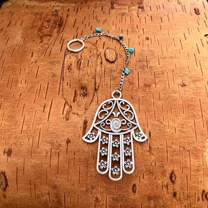 Hamsa wall decor, Wall hangings, housewarming gift, Judaica art, evil eye home protection, Jewish gift, silver hamsa, turquoise wall art