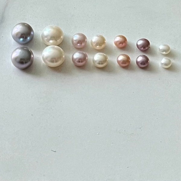 Half drilled pearls, white pearls for earrings, freshwater pearls, button half drilled, purple pearl, jewelry findings, jewelry making