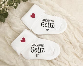 Gotti fragen, Götti fragen, Schwangerschaft verkünden, Wetsch du mis Gotti si?, Wetsch du min Götti si?, Babysocke personalisiert