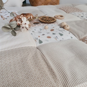 Ready to ship CORD - Patchwork - Blanket - Baby Blanket - 3-4 cm thick crawling blanket - FOREST ANIMALS Fox / beige sand / white - 120 x 120 cm