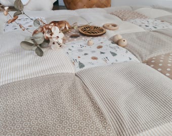 CORD - Patchwork - Decke - Babydecke - 3-4cm dicke Krabbeldecke - WALDTIERE Fuchs / beige sand / weiß  - personalisierbar mit Namen