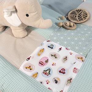 3-4 cm thick crawling blanket - patchwork - waffle fabric blanket - baby blanket - with name cars animals mint beige