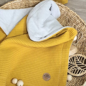 cuddly baby blanket - can be personalized with names / cuddly blanket / gift birth baptism / waffle pique mustard yellow bamboo terry cream