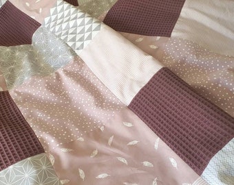 WAFFELPIQUE PATCHWORK - DECKE - Tagesdecke - Kuscheldecke personalisierbar mit Namen - mauve | altrosa | taupe grau