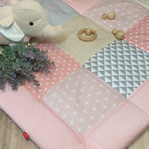 3-4 cm thick crawling blanket - patchwork - blanket - baby blanket - beige coral apricot taupe grey - personalizable with name