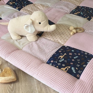 3-4 cm thick crawling blanket - patchwork - waffle pique blanket - baby blanket - can be personalized with name - ALTROSA / Animals Giraffe