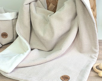 Manta de pana suave - personalizable con nombre / manta de bebé / regalo nacimiento bautizo / arena beige crema