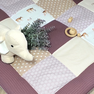 3-4 cm thick crawling blanket - patchwork - waffle pique blanket - baby blanket - personalizable with name - mauve beige animals giraffe