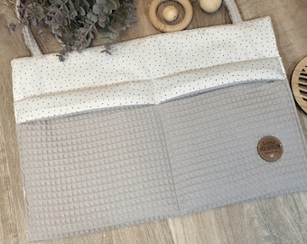 Storage basket for playpen - changing table - hanging bag - wall organizer - bed organizer - bed storage basket - bed pocket - waffle fabric light grey white