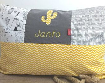 PATCHWORK - KISSENH-LLE - KISSEN con nombre - Almohada para niños - Almohada para bebés - Almohada bordada - Almohada de mimo en 40 x 40 cm - 40 x 60 cm - 40 x 80 cm