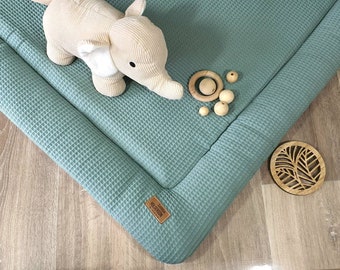Coperta per gattonare in nido d'ape, inserto per box, coperta per neonati, spessore 3-4 cm, personalizzabile con nome - petrolio