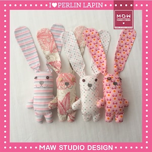 Perlin Rabbit, plush rabbit in recycled cotton fabrics for young and old... A little rabbit made with 100% true love