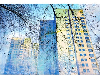 Avenham II yellow/blue Giclee A4 MOUNTED print by John Robertson