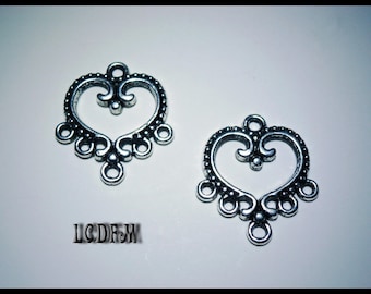 * ¤ Set of 2 pendants CŒURS BAROQUE silver - metal 19x20mm ¤ * #PC47