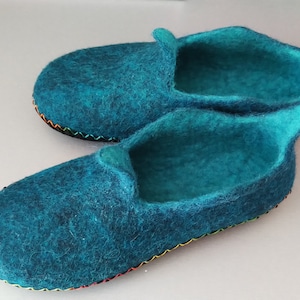 Felted slippers blue -  home shoes women - cozy warm slippers - wizard slippers
