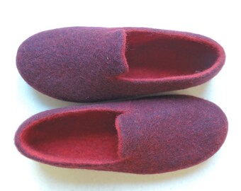 Wool Slippers for Men, Handmade Felted House Shoes with Leather Sole