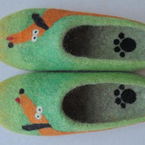 Felted slippers with dachshund / Woolen clogs/ cozy slippers /unisex