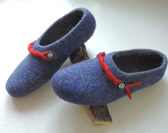 blue felt slippers gift for her/him/ home shoes/ women slippers/ Woolen clogs boiled wool slippers