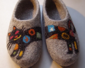 Chaussons En Feutre DIAMANTE Avec Semelle Amovible - Motif Chat Gris - Neuf Dans Sa Boîte