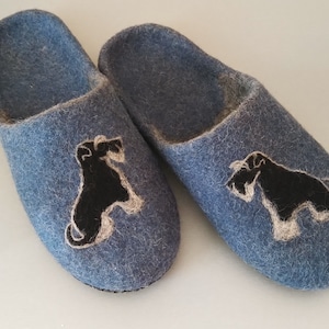 Felted slippers with dog miniature schnauzer