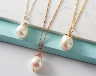 Large baroque pearl necklace- Sterling Silver- 14K gold fill -14K rose gold fill -White pearl necklace-Bridal Necklace-Bridesmaid necklace