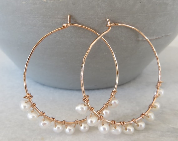 Rose Gold Fill Hoop Earrings with  Pearls