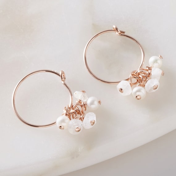 Rose Gold Moonstone and Pearl Earrings