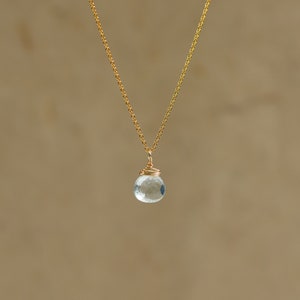 Gold charm necklace with aquamarine, Aquamarine Necklace, March Birthstone, Simple Gemstone Necklace, 14k Gold Filled, Dainty Necklace image 2