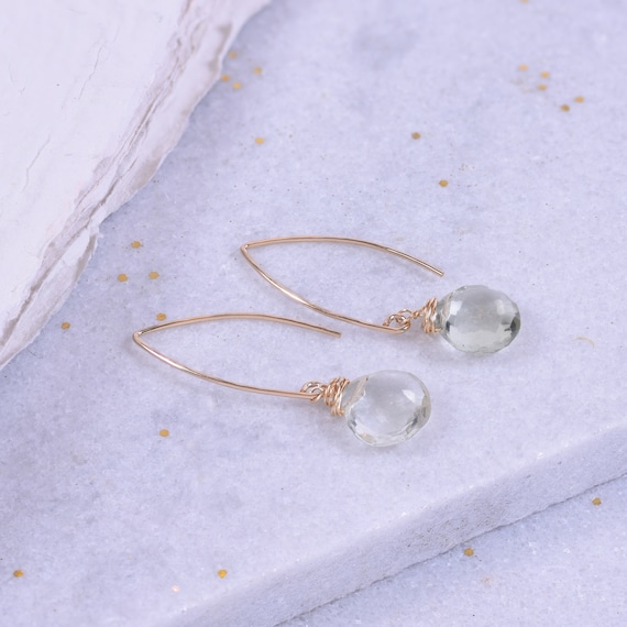 Green Amethyst Gold Hook  Earrings