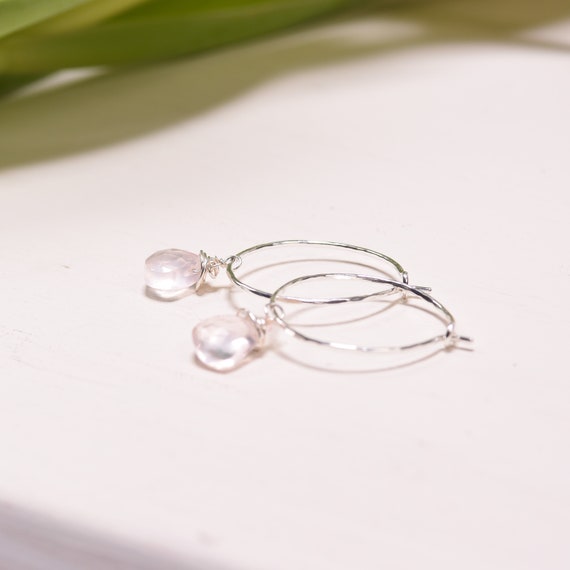 Rose Quartz Sterling Silver Hoop Earrings