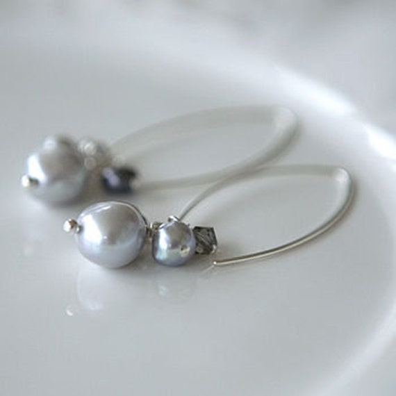 Silver Pearl Cluster Earrings