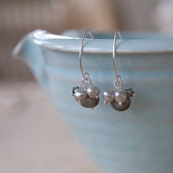 Mini Silver Pearl Cluster Earrings