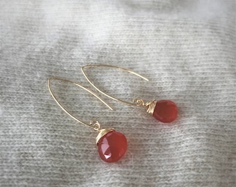 Carnelian gold hook earrings