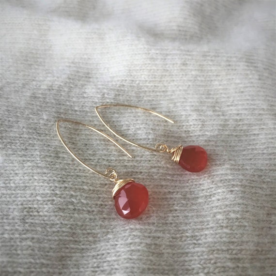 Carnelian gold hook earrings