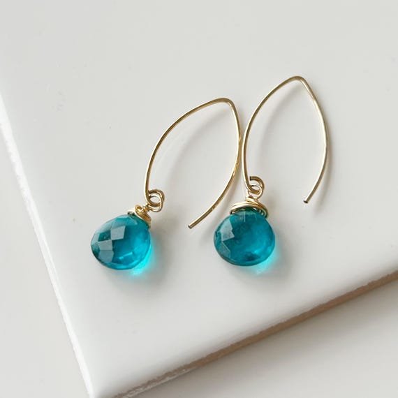 Teal blue green apatite gold  hook earrings