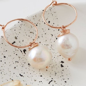 Large Kasumi Pearl Hoop Earrings, Gold Hoop Earrings, Sterling Silver Hoop Earrings, Rose Gold Hoop Earrings, Girlfriend Valentines gift image 6