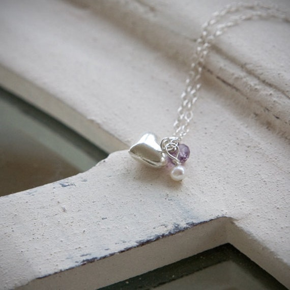 Silver Heart and Amethyst Birthstone Necklace