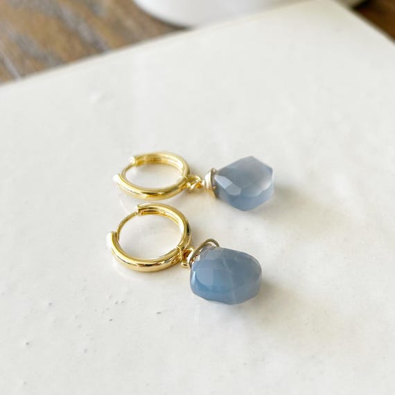 Blue chalcedony huggie hoop earrings