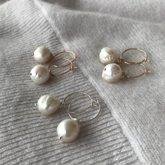 Big Pearl Hoop Earrings